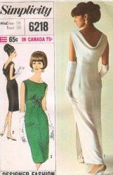 6218 SIMPLICITY 1965 CLASSIC EMPIRE COWL DRESS 2 LENGTHS PATTERN 14 34" BUST